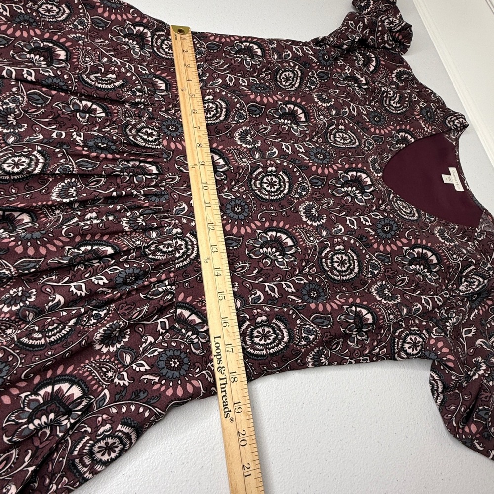Garnet Hill Dress‎ Sz 10 Floral Pleated Fit Flare w/Pockets Long Sleeve Boho - Picture 8 of 11
